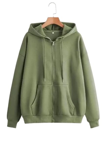 Womens Cotton Relaxed Fit Solid Casual Zipper Hoodie Sweatshirt with Hooded Neck and Side Pocket for Winter