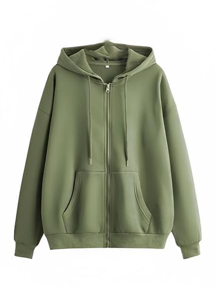 Casual Solid Full Sleeves Women Stylish Hooded Neck Fleece Zipper Hoodie for Winter