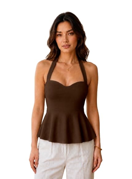 TIVANTE Solid Halter Neck Tops & Peplum Tops for Women Sleeveless top || Backless top || Sweetheart Neck Tops for Woman