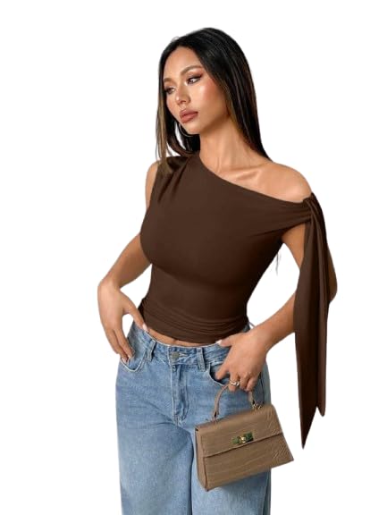 TIVANTE Solid One Shoulder Top for Women Stylish Western | Sleeveless top for Women | Korean top | Crop top for Woman
