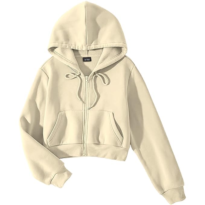 Solid Fleece Crop Zipper Hoodie | Long Sleeves Winter Wear for Women's