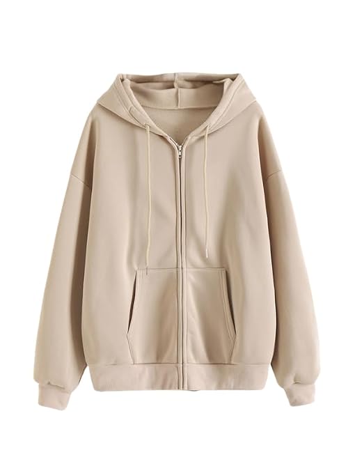 Women’s Polycotton Fleece Plain Full-Zip Hooded Winter Sweatshirt | Kangaroo Pocket | Casual Warm Outerwear