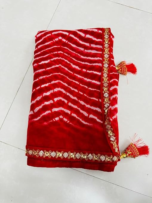 Stylish Georgette Saree with Lehariya PrintRed White Lehariya