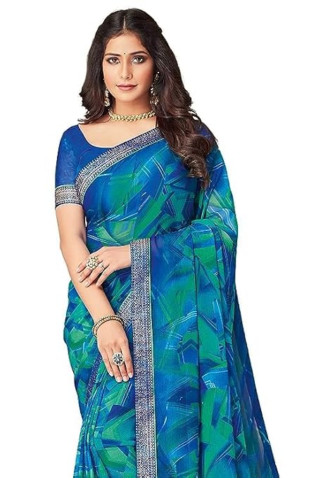 SIRIL Women's Chiffon Printed Saree With Unstitched Blouse Piece