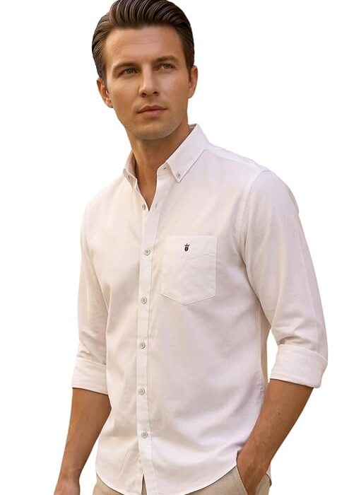 Louis Philippe Men's Slim Fit Signature Oxford Easy Care, Natural Stretch Full Sleeve Solid Casual Shirt, Cotton