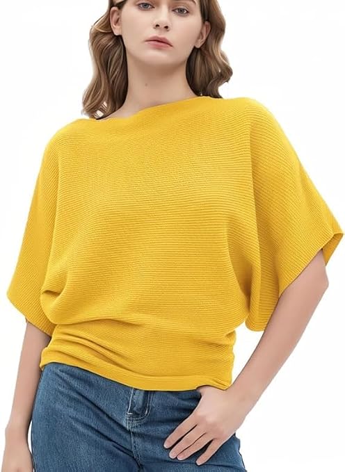 Zilcon Woman Fashion Ribbed Batwing Sleeves Bagy Balloon Style Fit Tops for Women Women Formal, Casual, Office, Date, Outing, Party Tops