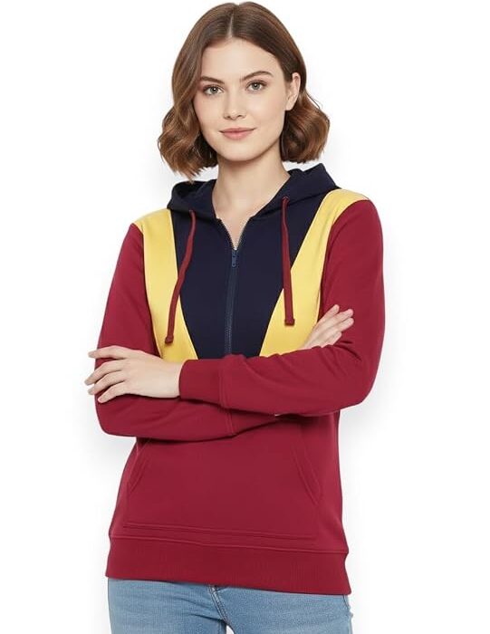 Alan Jones Clothing Women's Cotton Chevron Hooded Neck Sweatshirt