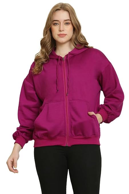 Womens Zipper Jacket Fleece Fabric Sweatshirt Latest Solid Stylish Hoodies Full Sleeves Winter Wear Regular Fit for Women