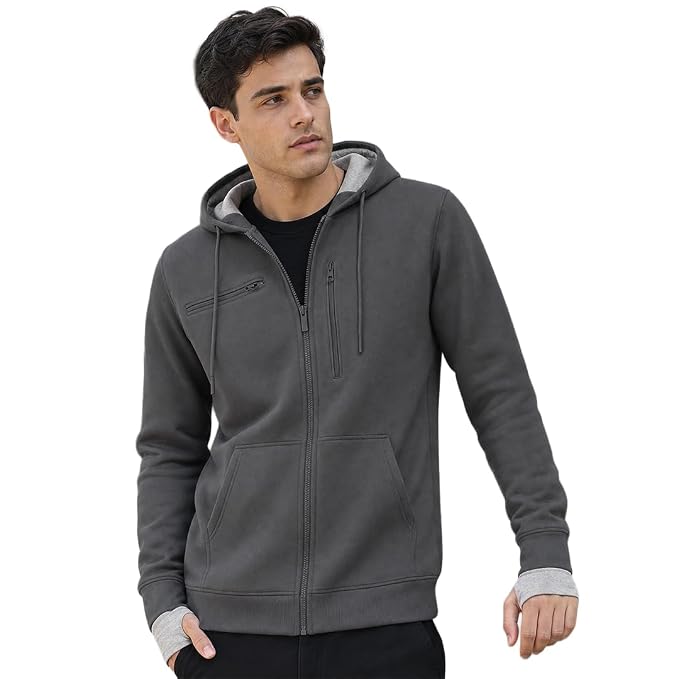 NOBERO Travel Hoodies for Men|Cotton Fleece Solid Hooded Full Sleeve Sweatshirt|15 Utility Features,Tab & Drinks & earphones Holder,Charger & Sunglass Pocket, Microfiber Cloth,In-Built Gloves,Eye Mask