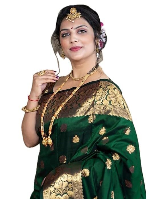 C J Enterprise Women's Pure Soft Silk Saree With Blouse Piece For Wedding