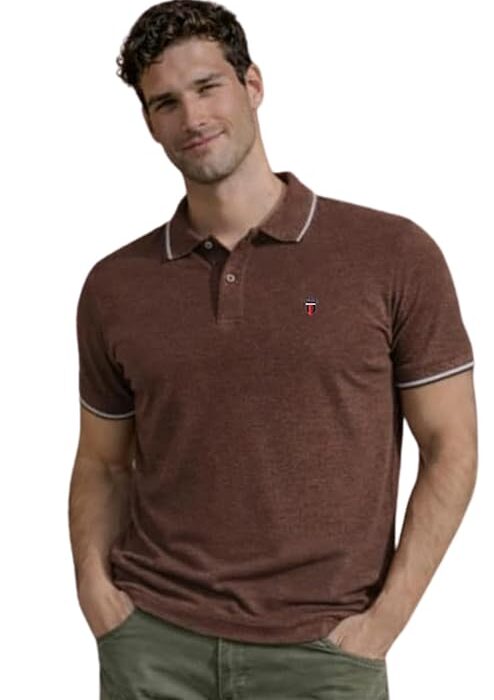 Louis Philippe Men's Slim Fit Single-Tuck Pique Stylized Sleeve Print and Contrast Tipping Half Sleeve Solid Cotton Polo Tshirt
