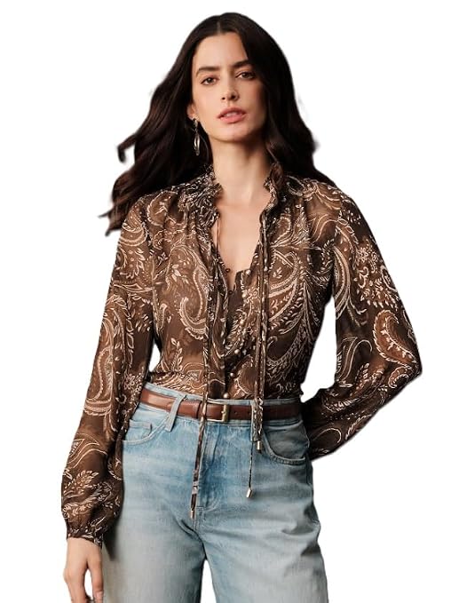 Zurity Women Georgette Regular Fit Shirt ||Women Top || Cecily Paisley-Trim Button-Front Shirt