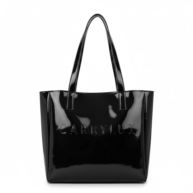 Carrylux Spacious Tote Bag For Womens Handbag Ladies Purses, With Zip Closure Shining Synthetic Leather