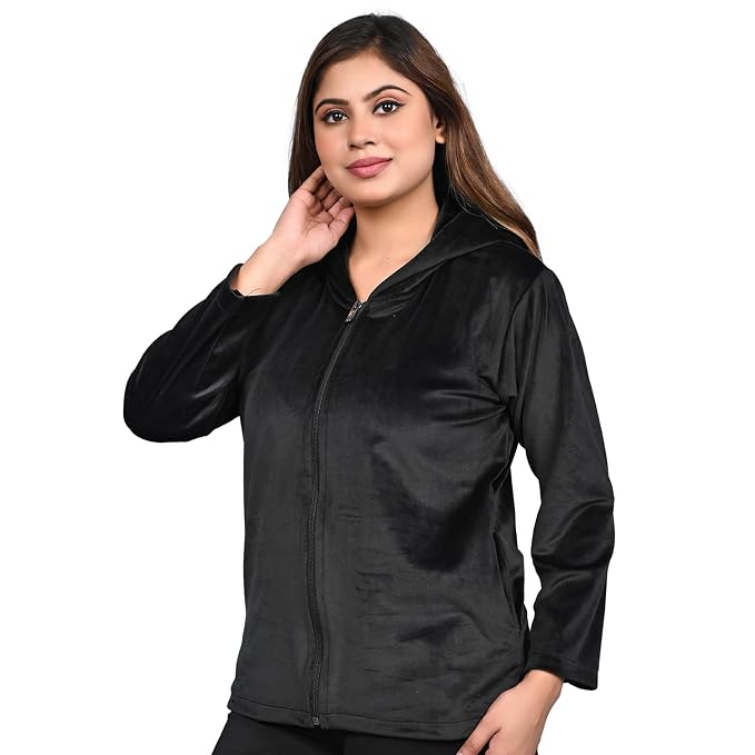 Clothing Women's Winter Wear Velvet Hooded Neck Sweatshirt