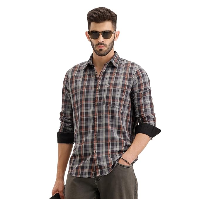 WROGN Men's Pure Cotton Shirt | Checkered Pattern | Slim Fit