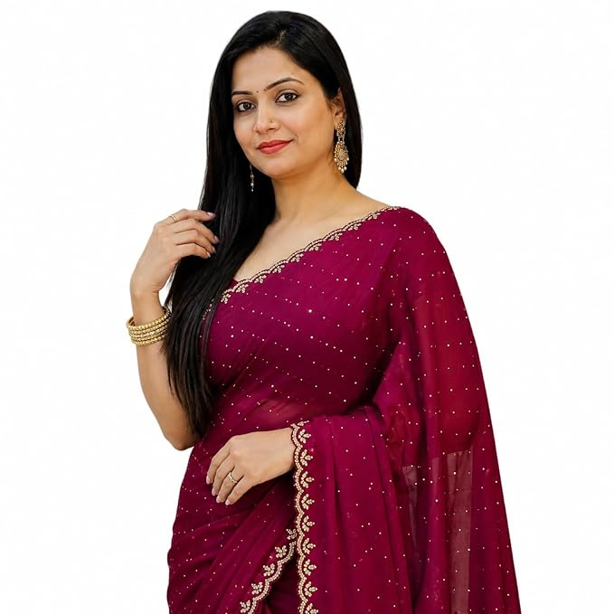 Yashika Women's Chiffon Saree with Blouse Piece for Traditional Ethnic Wear Sari