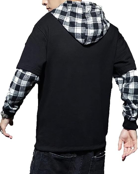 LEWEL Men's Stylish Printed Hooded Full Sleeve T-Shirt (Black)