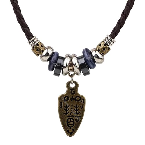 Young & Forever Tribal Spearhead Pendant Leather Necklace for Men - Rustic Boho Handcrafted Adjustable Waxed Cord with Antique Beads & Symbolic Amulet - Ideal Birthday Gift for Boys & Men