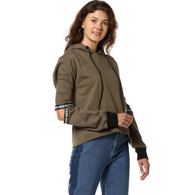 Campus Sutra Women's Cotton Hooded Neck Sweatshirt