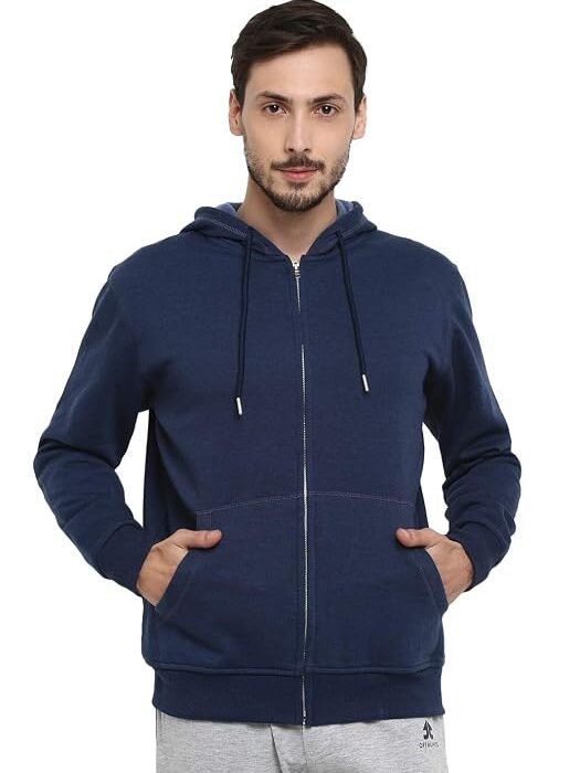 Alan Jones Clothing Men’s Solid Zipper Hooded Sweatshirt | Ribbed Hem, Lined Hood, Side Pockets, Durable Zip | Multiple Colors