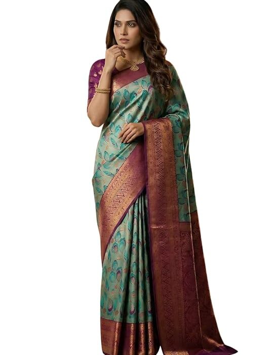 C J Enterprise Women's Pure Zari Silk Saree With Blouse Piece For Wedding
