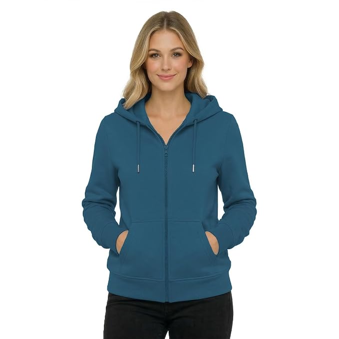 HOODLIFE Women’s Zip-Up Hoodie Sweatshirt – Soft Cotton Fleece Jacket with Hood, Full Zipper, Kangaroo Pocket, Casual Winter Hoodie for Women