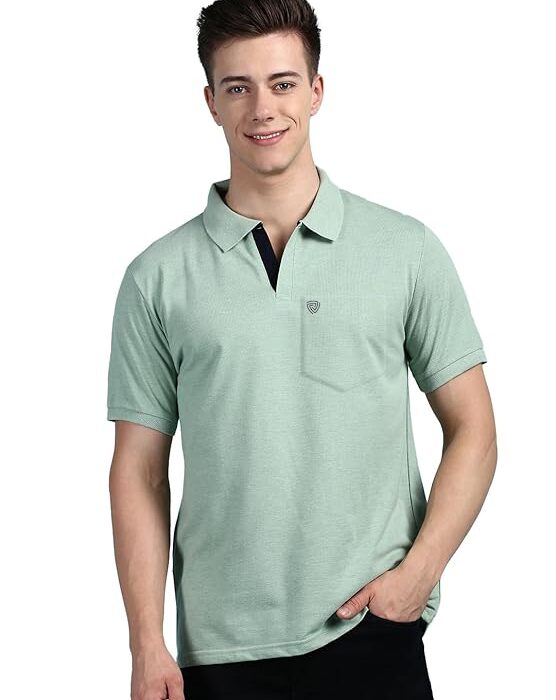 Lux Cozi Men's Half Sleeve Soild Casual Regular Fit T-Shirt with Chest Pocket | Polo Tshirt for Men