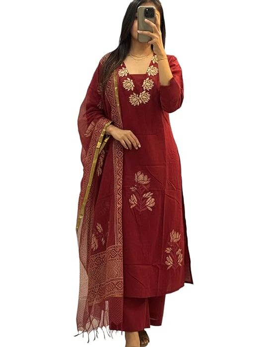 ANNI Designer Women's Rayon Viscose Straight fit Printed Embroidered Kurta with Pant & Dupatta | Ethnic Kurta Set for Women | Daily, Office & Festive Traditional