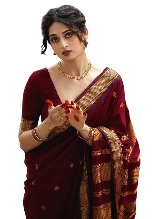 Yashika Women's Banarasi Kanjivaram Cotton Silk Saree With Unstitched Blouse Material