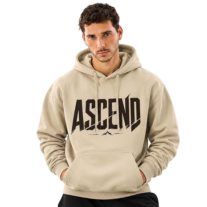 TANTRIX Men Printed Hooded Sweatshirt Full Sleeve Pullover Hoodie with Front Pocket Casual Winter Wear for Men