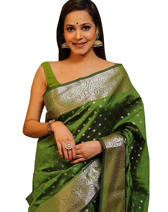 C J Enterprise Women's Pure Soft Silk Saree With Blouse Piece For Wedding