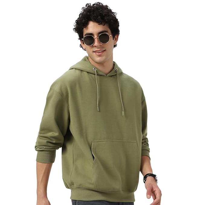 Urbano Fashion Men's Cotton Solid Oversized Hooded Neck Sweatshirt