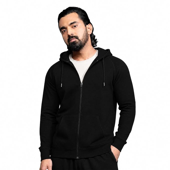 Boldfit Sweatshirt for Man Zipper Hoodies Jackets for Men Stylish Latest Hoodies Man Winter Wear Pullover Casual Sweat Shirt Travel Office Outdoor Cotton Blend with Pockets Full Zipper - Black