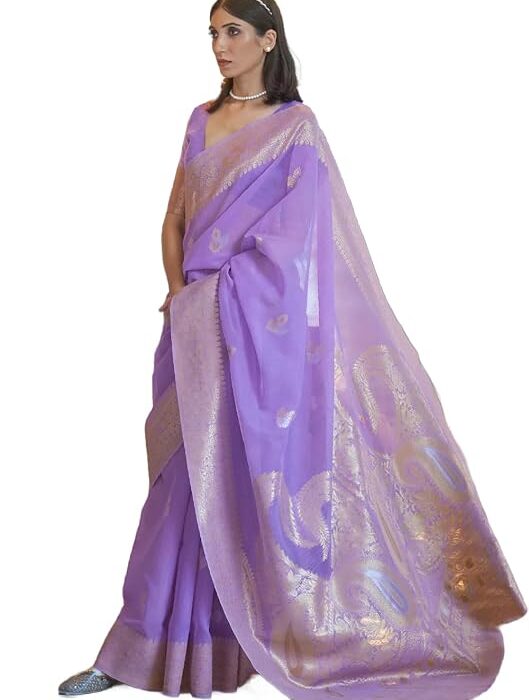 SWORNOF Womens Kanjivaram Banarasi Silk Saree Patola saree with Unstitched blouse piece
