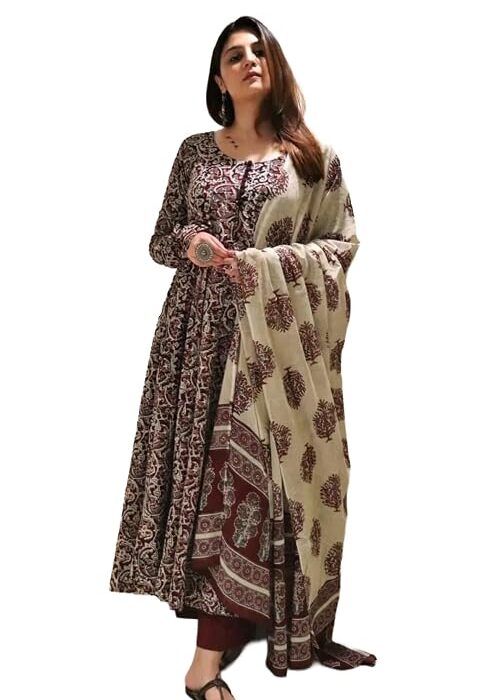 Nermosa Women Printed Anarkali Kurta and Pant Set with Dupatta | Printed Kurta Set | Women Kurta Sets