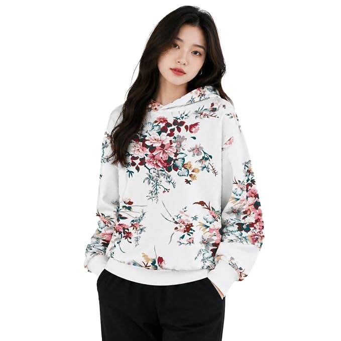 TOPLOT Women's Wool Blend Printed Hoodie with Hooded Neck & Women Stylish Full Sleeves Regular Fit Hoodie for Winter