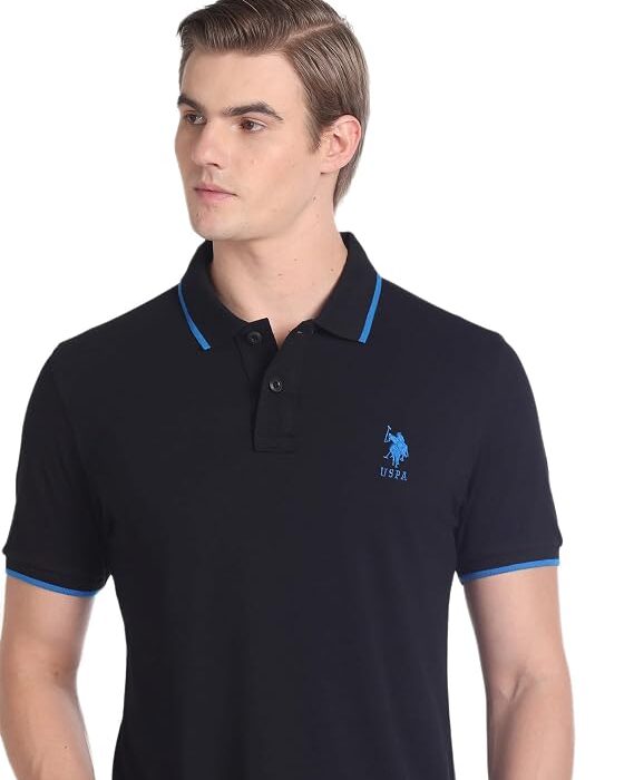 U.S. Polo ASSN. Striped Slim Fit Polo T Shirts for Men - 100% Cotton, Half Sleeves Mens Tshirt