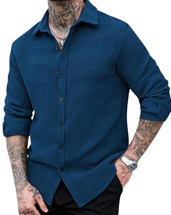 GRECIILOOKS Casual Shirt for Men's | Full Sleeve Textured Shirts for Men | Regular Fit Wrinkle Free Premium Shirts for Man | Biker Streetwear Office Travel Dinner Style