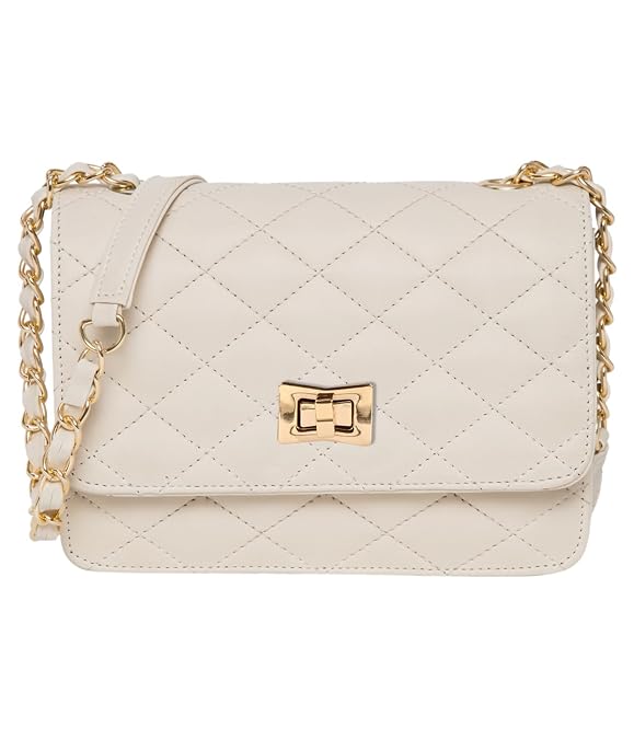 ADISA Women's Quilted Crossbody Sling Bag - Stylish Cross Body Handbag for Girls & Women with Gold