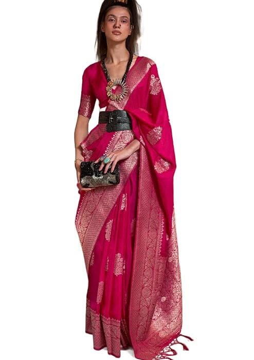 SWORNOF Women's Woven Khadi Georgette Silk Saree With Unstitched Blouse Piece