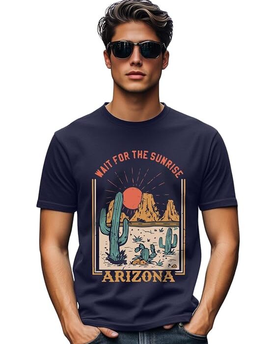 Veirdo® Regular Fit Half Sleeves Round Neck Arizona Typographic Printed Pure Cotton T-Shirt for Men