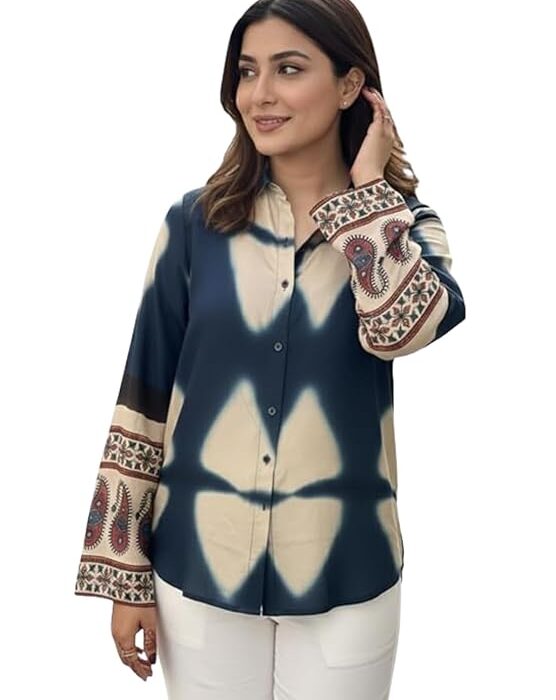 GRECIILOOKS Women French Crepe Printed Formal Shirt | Stylish Office Top | Casual Full Sleeve Shirts | Trendy Summer Tops | Smart Casual Printed Top for Women's | French Crep Button Down Modern Fit