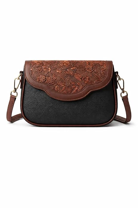 Floral Embossed Crossbody Sling Bag Small Shoulder Handbag for Daily Use Travel & Shopping Phone Purse with Adjustable Strap Lightweight Trendy Bag for Ladies & Girls