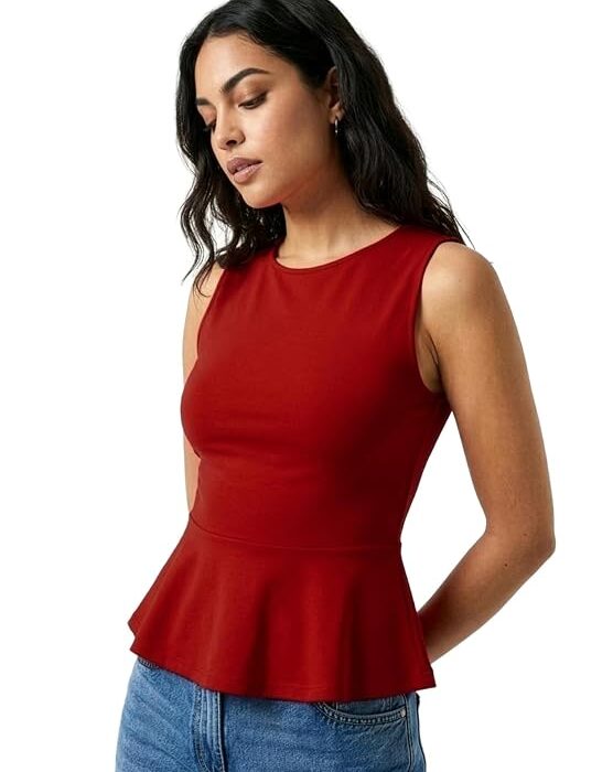 Aahwan Black Solid Cotton Comfort Fit Round Neck Sleeveless Short Peplum Top for Women's & Girl's