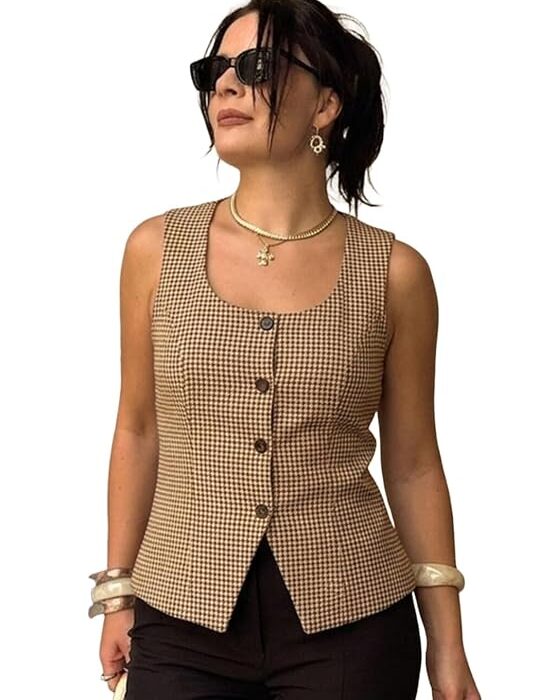 Selvia Women’s Round Neck Sleeveless Button Front Tops for Women Western