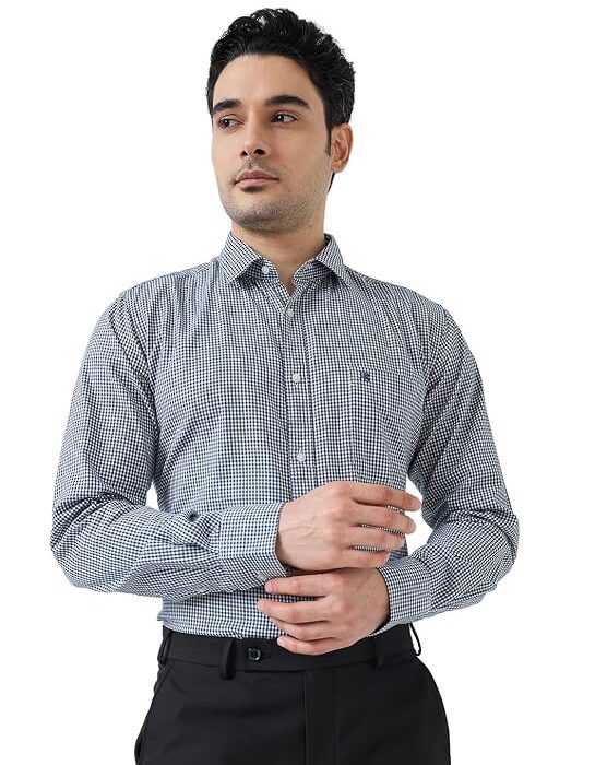 Raymond Men Slim Fit Checks Pattern Pure Cotton Regular Collar Full Sleeve Casual Shirt
