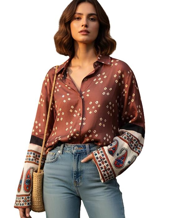 GRECIILOOKS Women French Crepe Printed Formal Shirt | Stylish Office Top | Casual Full Sleeve Shirts | Trendy Summer Tops | Smart Casual Printed Top for Women's | French Crep Button Down Modern Fit