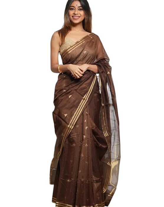 Flosive “Women's Premium Pure Cotton Silk Saree with Golden Zari Border and Butti Work | Traditional Handloom Style Saree for Festive & Office Wear