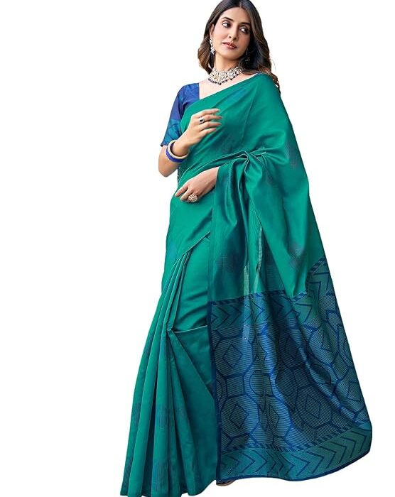 SAMAH Women's Banarasi Silk Saree with Unstitched Blouse Piece