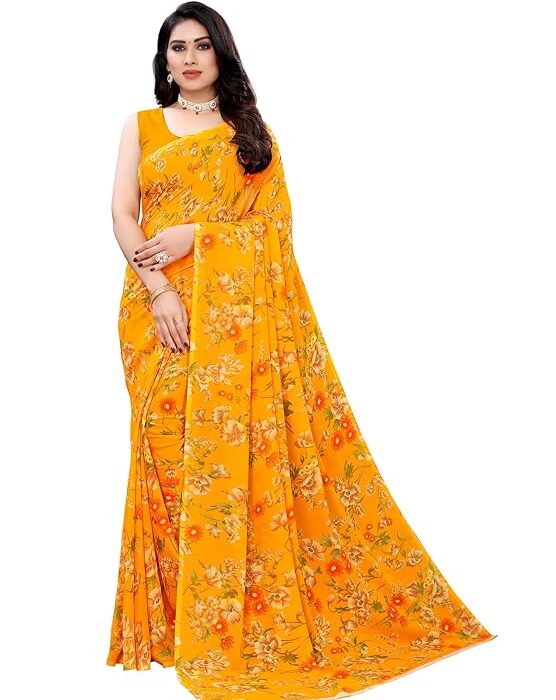 SIRIL Women's Floral Printed Georgette Saree with Unstitched Blouse Piece